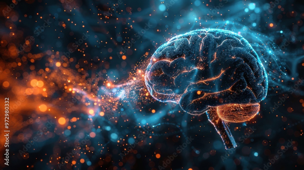 Vivid Neurological Activity in Brain Simulation Illustration Vivid Neurological Activity in Brain Simulation Illustration