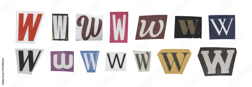 Set of isolated cut-out letter “W” from magazines on a transparent background, retro y2k style Set of isolated cut-out letter “W” from magazines on a transparent background, retro y2k style