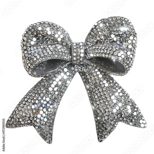 Sparkling Silver Rhinestone Bow with Shiny Details and Ribbons