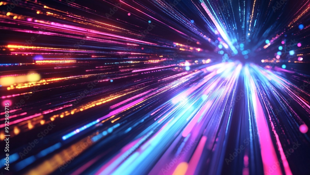 Naklejka premium Colorful light trails in a dynamic abstract design showcasing vibrant energy and movement in a dark space