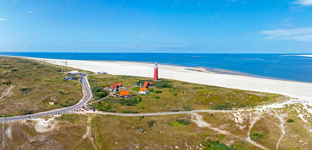 Εκτύπωση καμβά Aerial panorama from the north point of the island Texel with the lighthouse in
