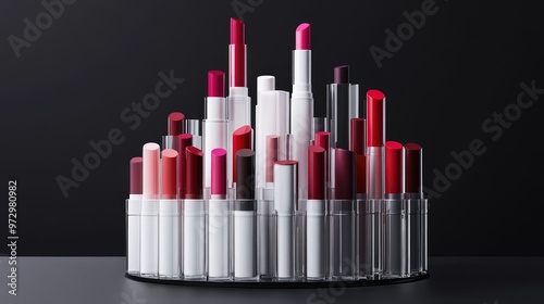 A stylish arrangement of different lipstick tubes and their colors, displayed with the caps off, to highlight the variety and appeal of the shades.