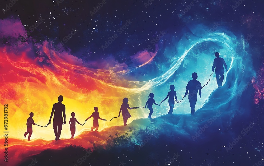 Cycle of Life: Abstract Artistic Background Showing Human Growth with Flowing Lines Cycle of Life: Abstract Artistic Background Showing Human Growth with Flowing Lines