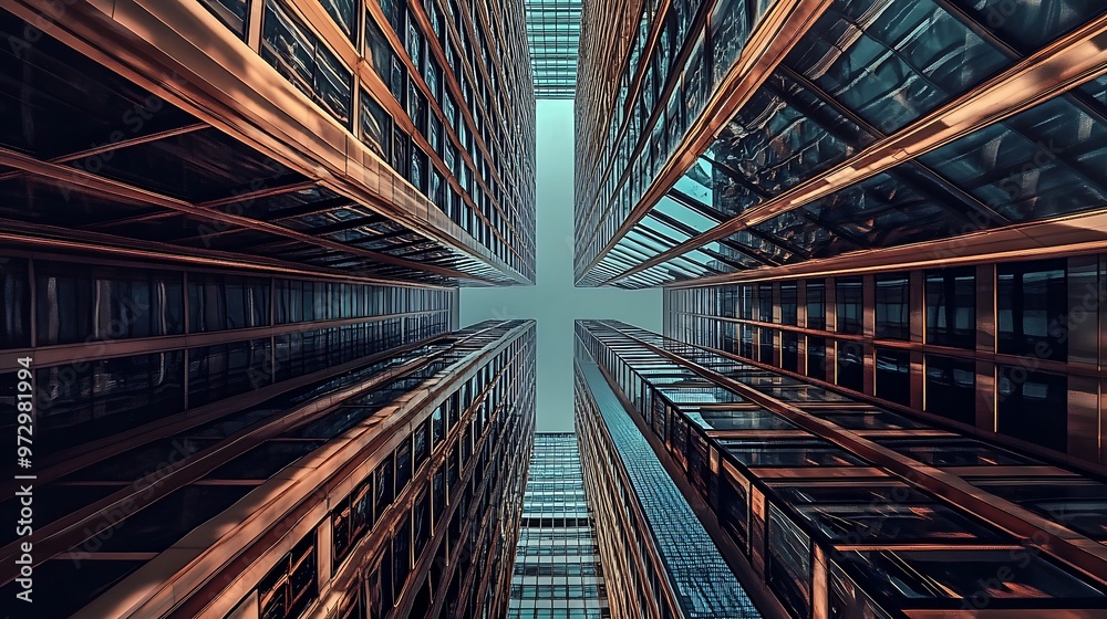 Two Modern Skyscrapers Intersecting with a Narrow Gap Two Modern Skyscrapers Intersecting with a Narrow Gap