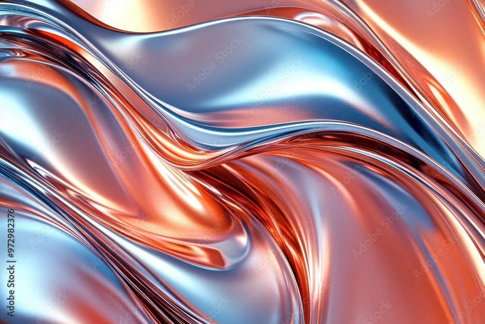 Obraz premium Vibrant abstract wave pattern in metallic copper and blue hues