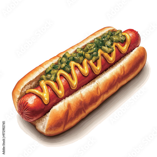 Hot dog with mustard on a white background. 3d illustration.