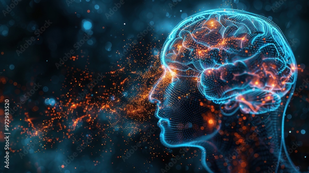 Vivid Neurological Activity in Brain Simulation Illustration Vivid Neurological Activity in Brain Simulation Illustration