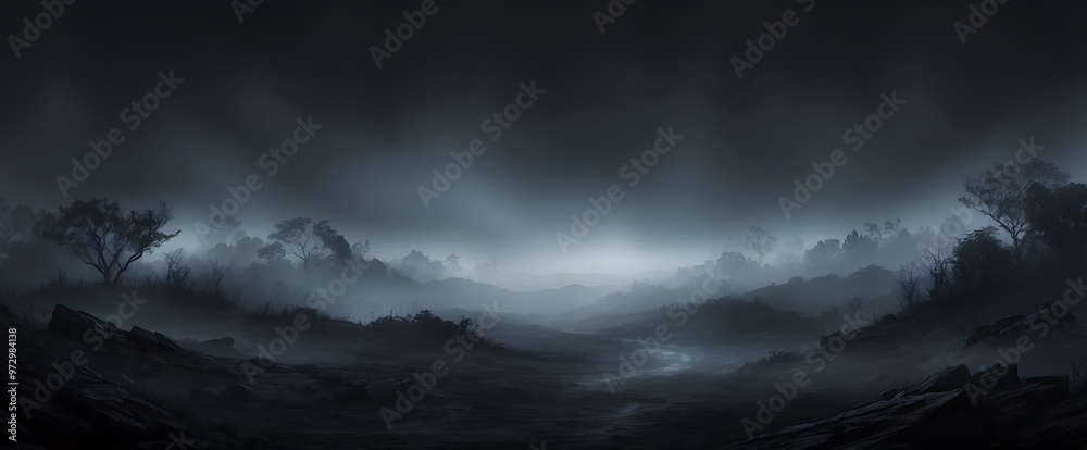 landscape with dark scene with misty background landscape with dark scene with misty background