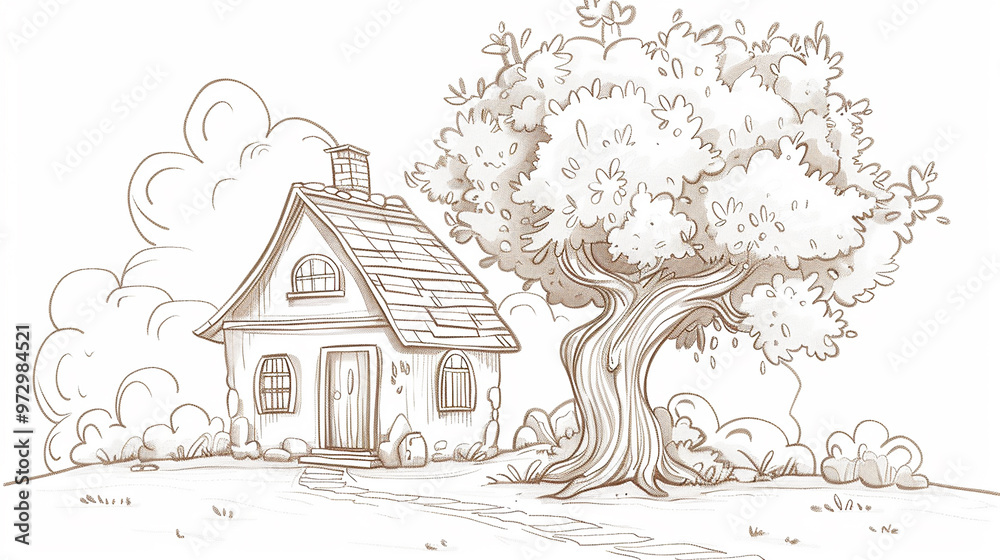 Fototapeta premium House and barn drawing sketch architecture.