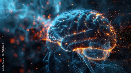 Vivid Neurological Activity in Brain Simulation Illustration