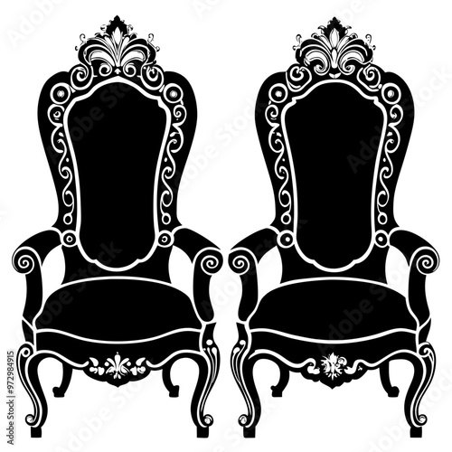  Luxury king chairs with golden ornaments vector illustration