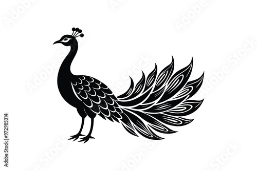 A beautiful peacock creative silhouette simple and minimalist with white background