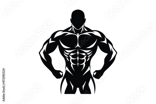 A body builder man creative silhouette simple and minimalist with white background