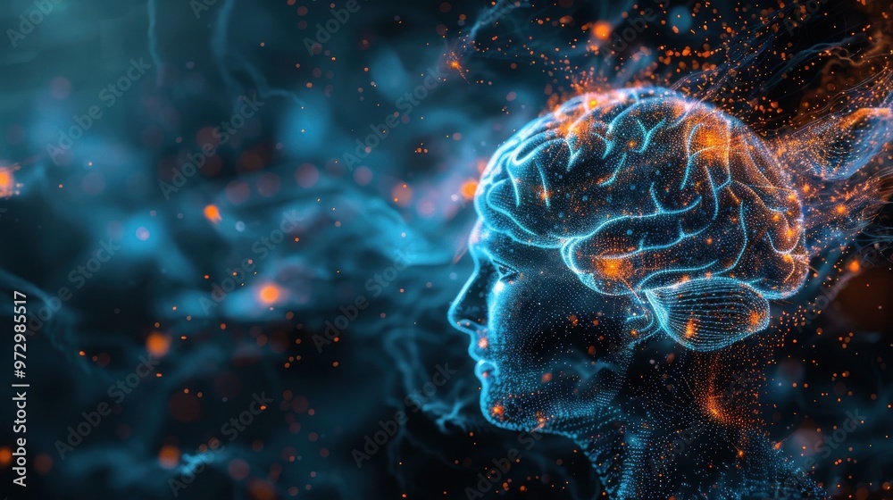 Vivid Neurological Activity in Brain Simulation Illustration Vivid Neurological Activity in Brain Simulation Illustration