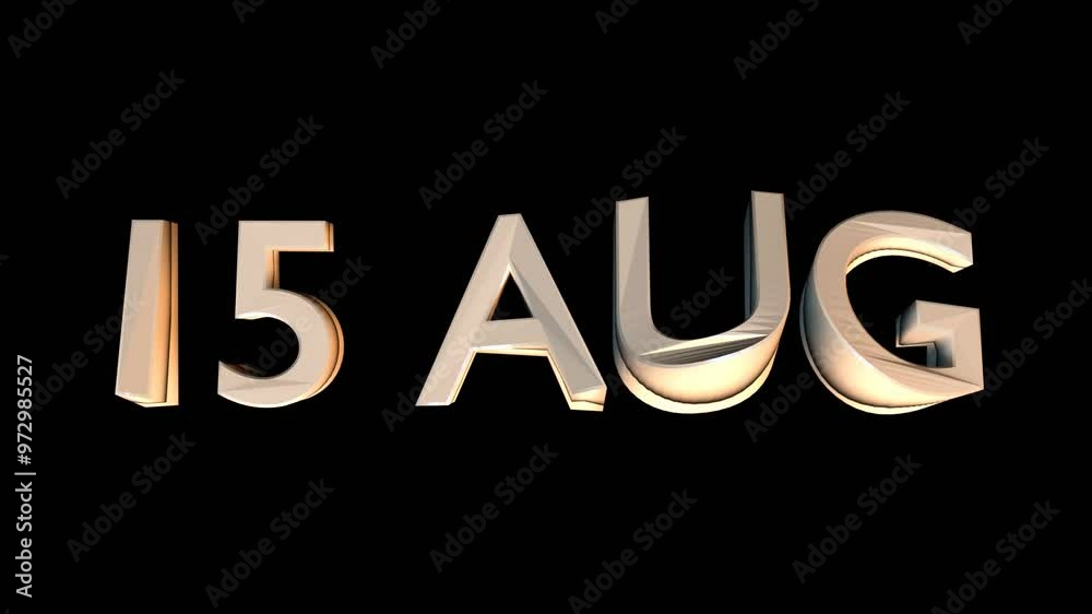 15 August animation for calendar concept isolated on black background 15 August animation for calendar concept isolated on black background