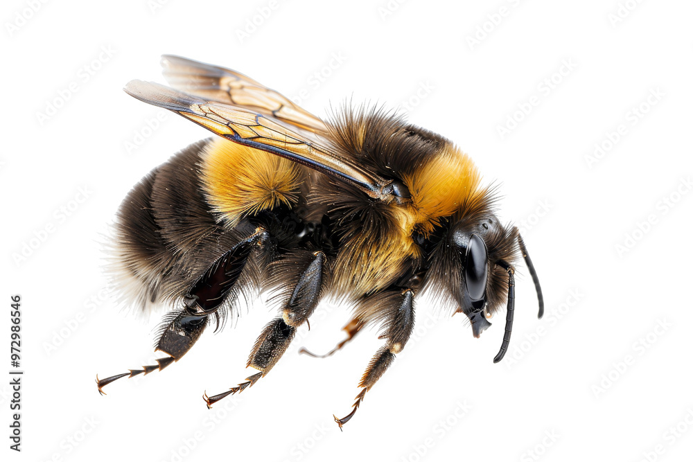 Close-Up View of a Bumblebee with Distinctive Yellow and Black Stripes. Close-Up View of a Bumblebee with Distinctive Yellow and Black Stripes.