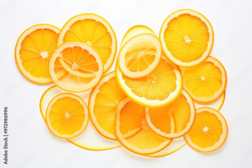 A spiral arrangement of orange slices, showcasing their translucent membranes and vibrant colors A spiral arrangement of orange slices, showcasing their translucent membranes and vibrant colors