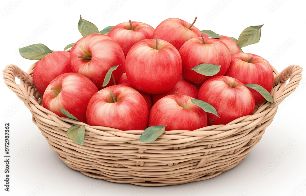 A wicker basket overflowing with ripe red apples, ready for a delicious snack. A wicker basket overflowing with ripe red apples, ready for a delicious snack.