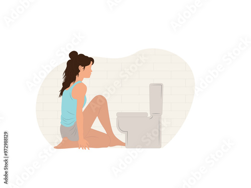 Representation of a young woman in the bathroom, illustrating the personal impact of eating disorders.