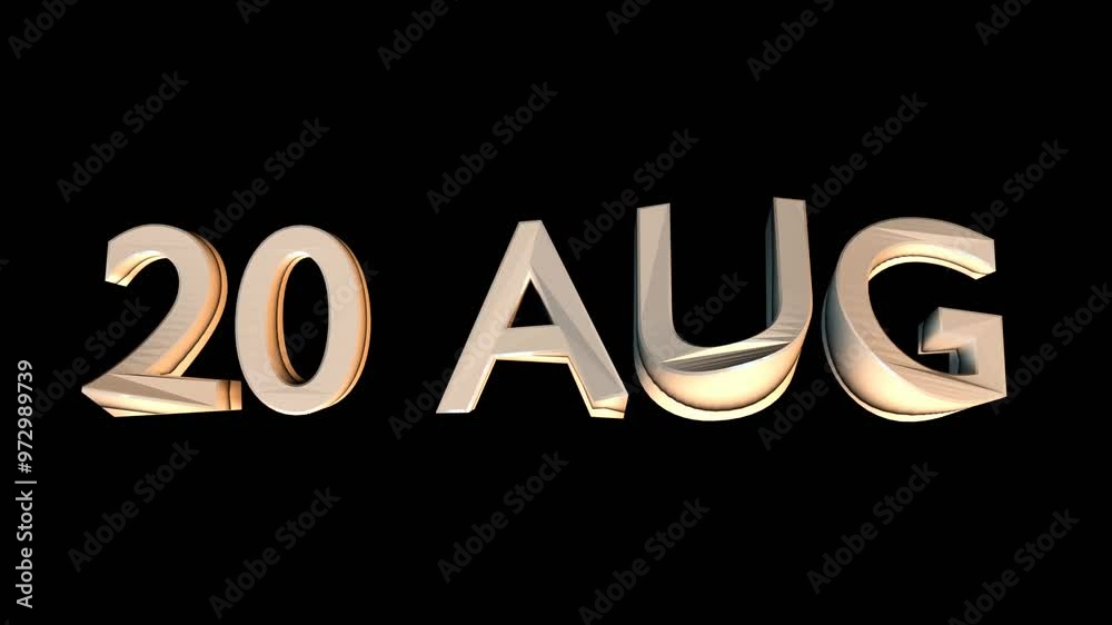 20 August animation for calendar concept isolated on black background 20 August animation for calendar concept isolated on black background