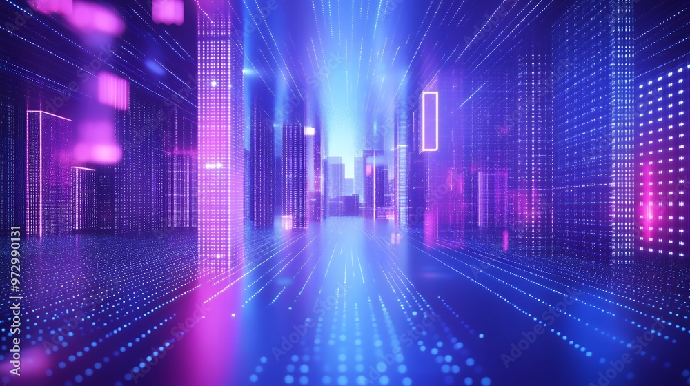 A futuristic city skyline with glowing neon lights and digital lines, creating a vibrant and dynamic cityscape. A futuristic city skyline with glowing neon lights and digital lines, creating a vibrant and dynamic cityscape.