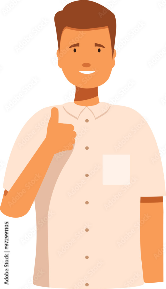Friendly young man is gesturing thumbs up while smiling