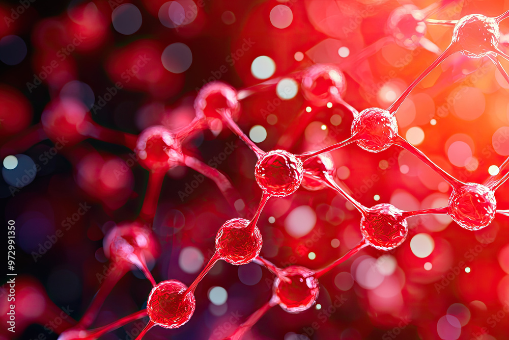 Vibrant molecular structure with red particles, showcasing scientific concepts and connections, ideal for educational materials. Vibrant molecular structure with red particles, showcasing scientific concepts and connections, ideal for educational materials.
