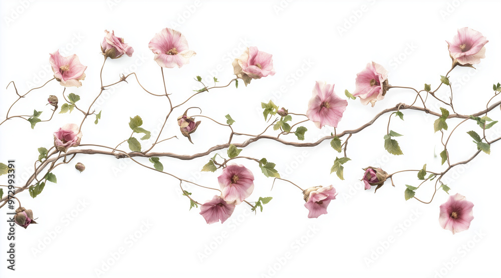 Green vine plant with dried pink flowers isolated on white background isolated on white background,. Created using Generative AI Technology
Green vine plant with dried pink flowers isolated on white background isolated on white background,. Created using Generative AI Technology