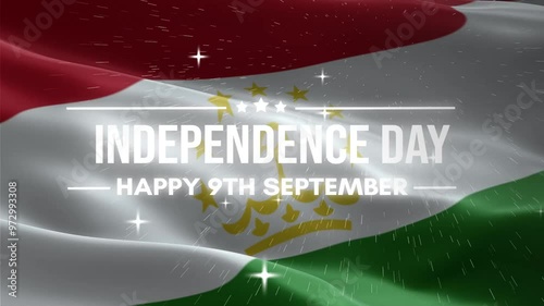 Tajikistan Independence Day. Happy 9th Semtember. Tajikistan waving flag background, and fireworks. photo