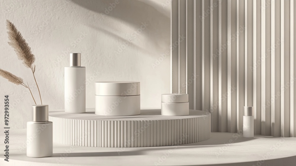 A beautifully arranged cosmetic model set with sleek, minimalist packaging, including face cream jars and tubes, presented in a gift-ready 3D-rendered environment. A beautifully arranged cosmetic model set with sleek, minimalist packaging, including face cream jars and tubes, presented in a gift-ready 3D-rendered environment.