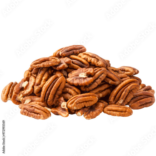 Pile of Shelled Pecan Nuts Isolated on White Background.