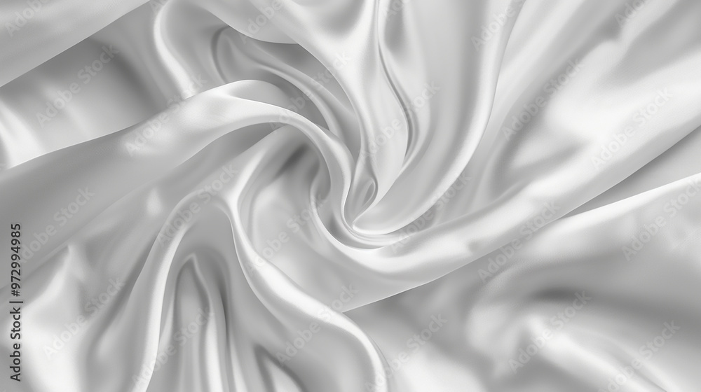 Elegant abstract white satin fabric with delicate waves on light key background