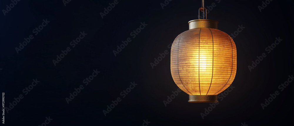 Fototapeta premium 3d render golden lantern, hanging on a black background, ample copy space, ramadan concept