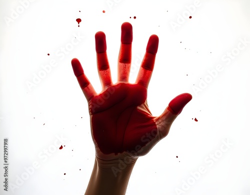 bloody hand Isolated Red on White Background, Creating a Gruesome and Distinctive Horror Design Element