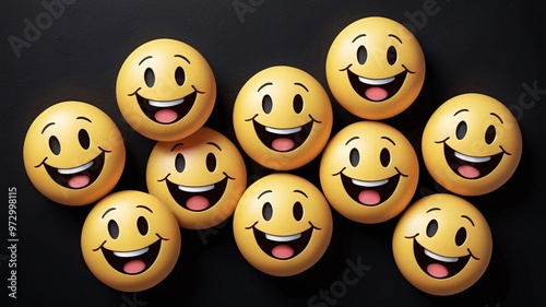 Happy Emojis on Black Background.