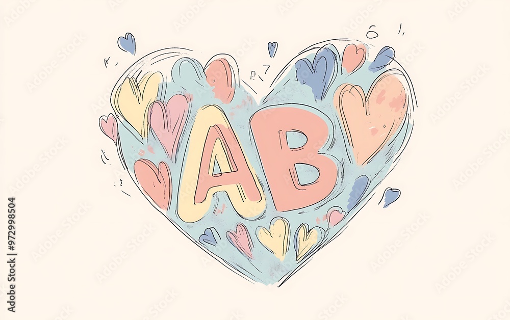 Heartfelt Care - Hand-drawn Illustration of Pastel-Colored Heart with 