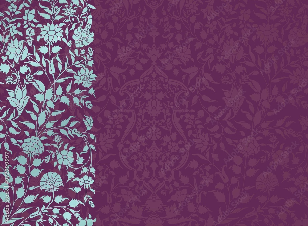 wedding card design, traditional paisley floral pattern , royal India	