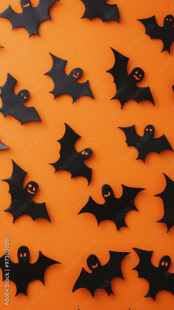 Halloween minimalist background with Black bats on bright color backdrop Halloween minimalist background with Black bats on bright color backdrop