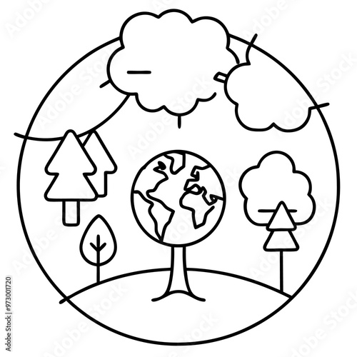 earth day outline coloring book page line art drawing