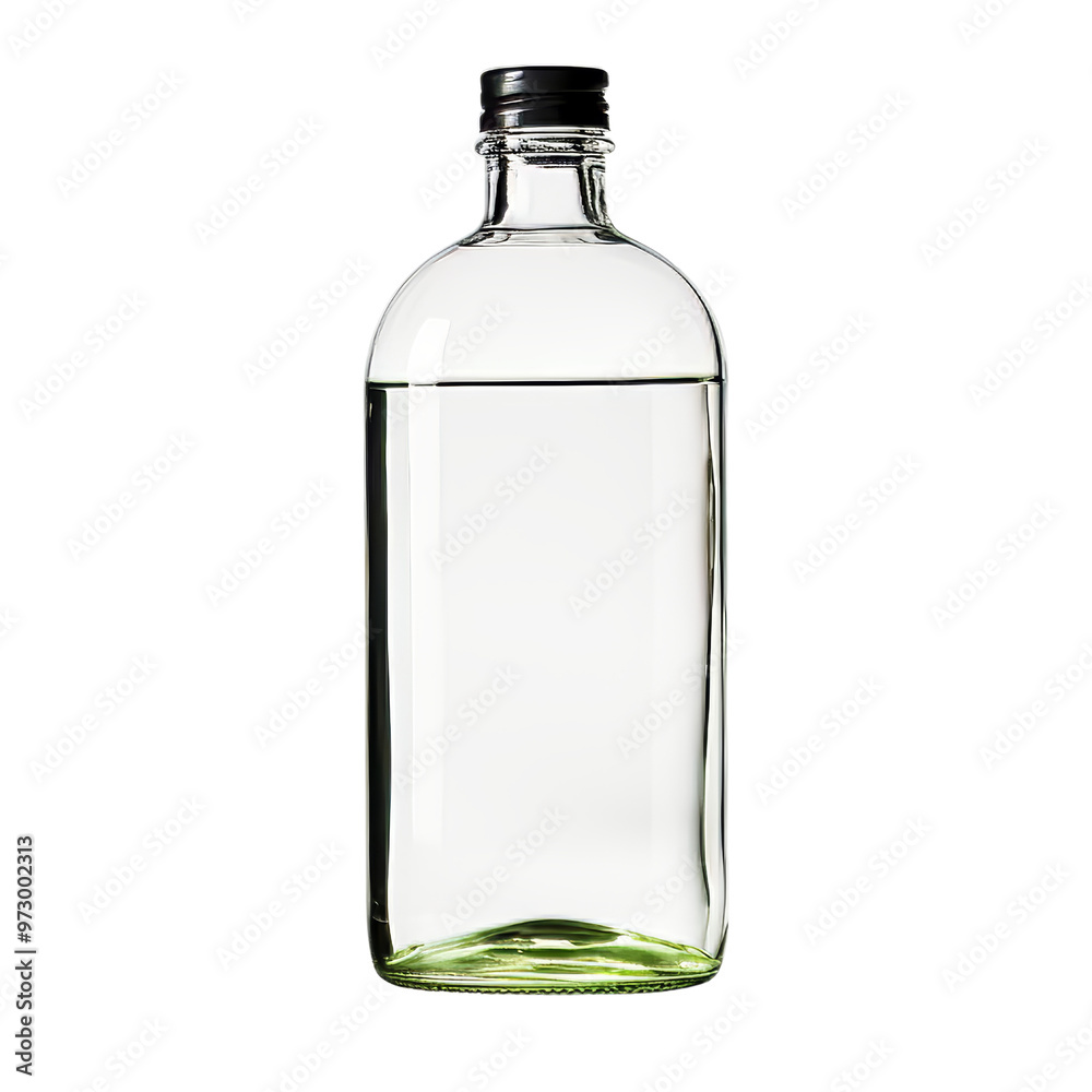 Clear Glass Bottle with Green Base and Black Screw Cap for Liquids Clear Glass Bottle with Green Base and Black Screw Cap for Liquids