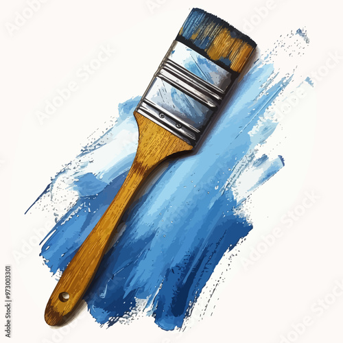 Paint brush on a blue watercolor background. Vector illustration.