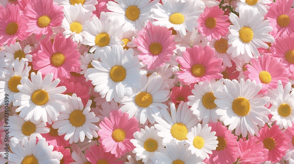 A close-up of a bunch of pink and white daisies. The soft, pastel colors create a calming and serene atmosphere. A close-up of a bunch of pink and white daisies. The soft, pastel colors create a calming and serene atmosphere.