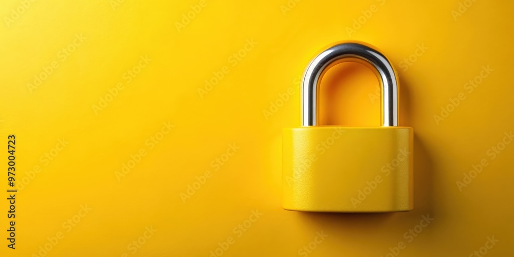 Solid yellow padlock representing security and protection on a bright yellow background, security, protection, lock, safety Solid yellow padlock representing security and protection on a bright yellow background, security, protection, lock, safety