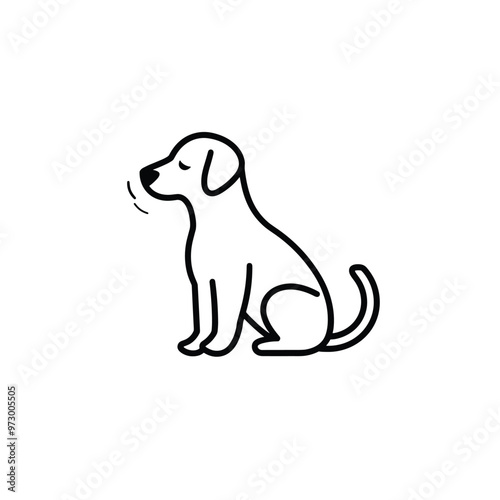 Simple black and white line drawing of a sitting dog.