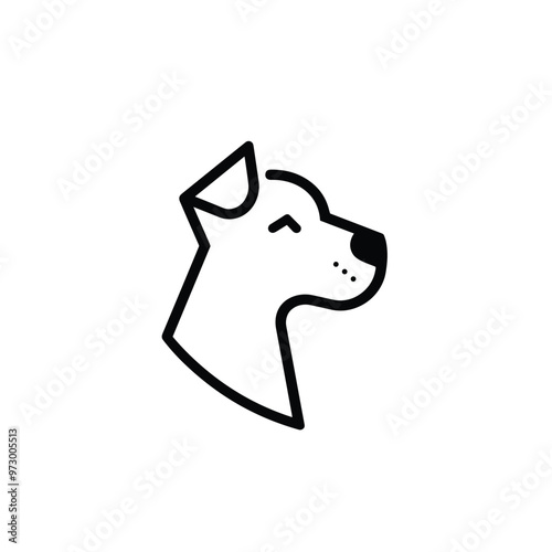 Minimalist black and white outline of a dog's head in profile on a white background. photo