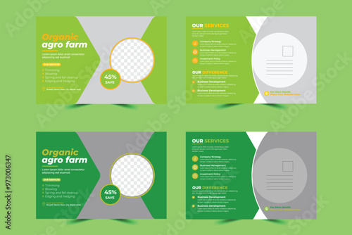 Agriculture garden agro farm and farming services postcard design template