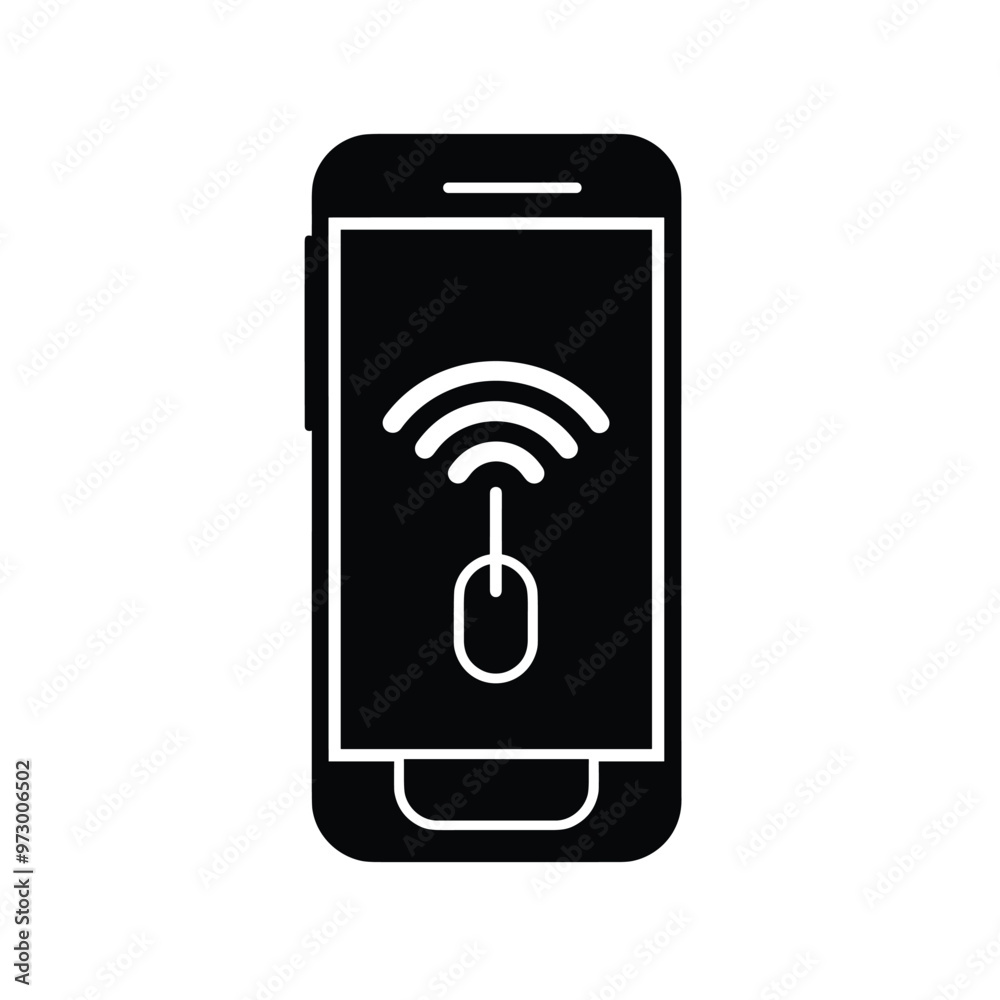 Black smartphone with wireless charging symbol on a white background Black smartphone with wireless charging symbol on a white background