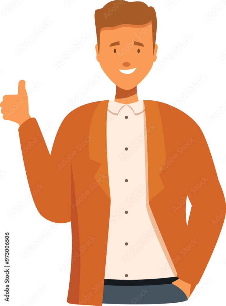 Fototapeta premium Young businessman is gesturing thumbs up, smiling and approving