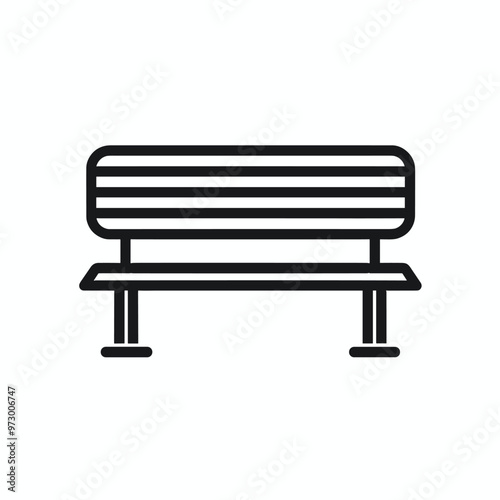 Minimalist black and white illustration of a bench, featuring clean lines and a modern design.