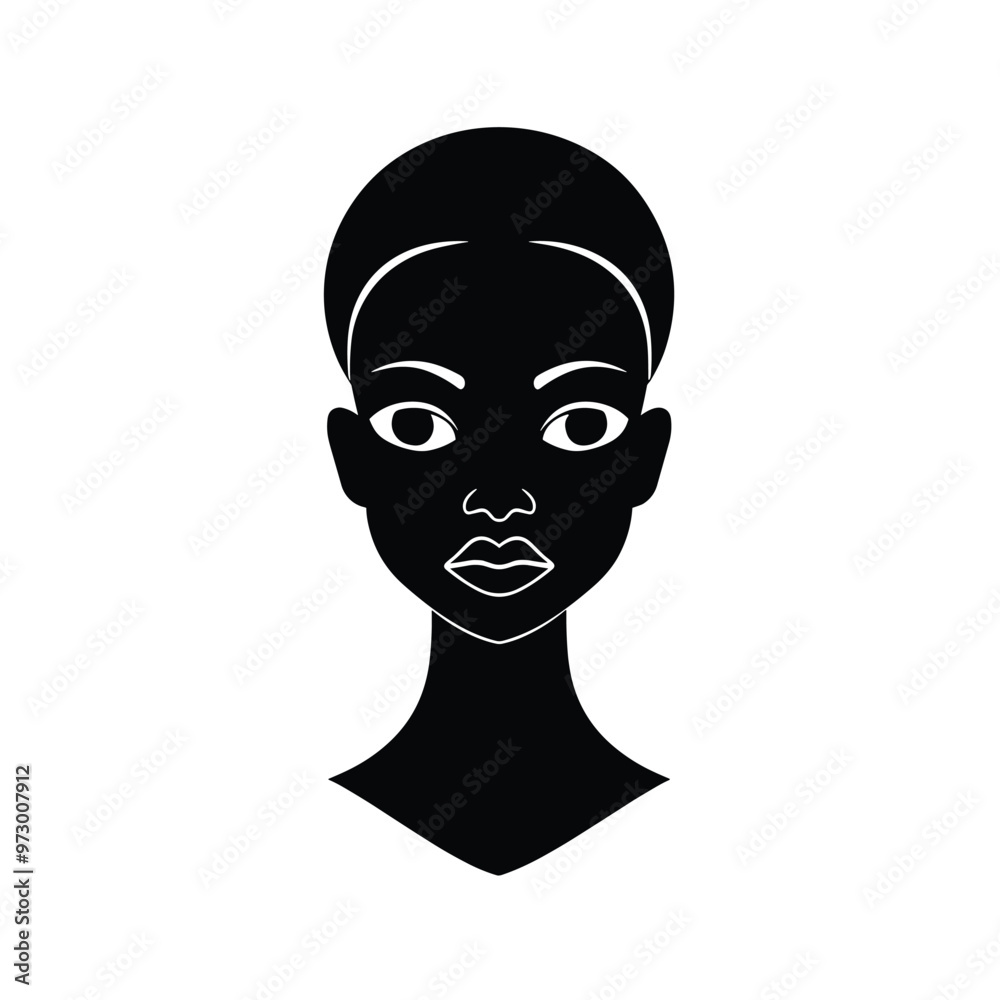 Silhouette of a young African woman with short hair showcasing minimalistic facial features on a white background. Silhouette of a young African woman with short hair showcasing minimalistic facial features on a white background.